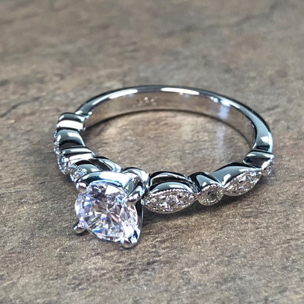 14K White Gold Vintage Engagement Ring